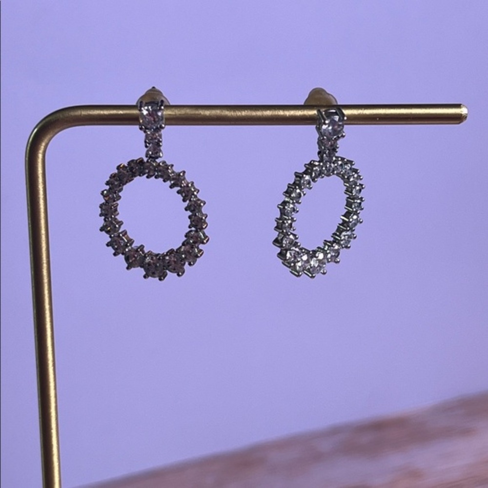 Cubic Zirconia 925 JCM Circle Drop Earrings in Silver